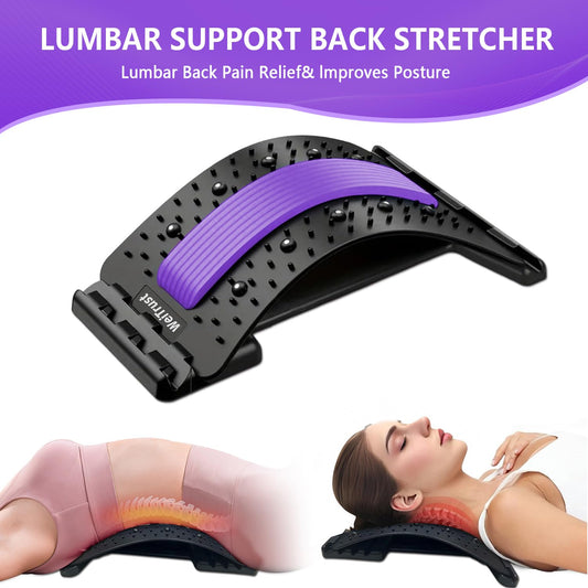 Back Stretcher - 4-Level Adjustable Lumbar Support Board & Back Cracker for Lower Back Pain Relief, Home Office Use (Purple)