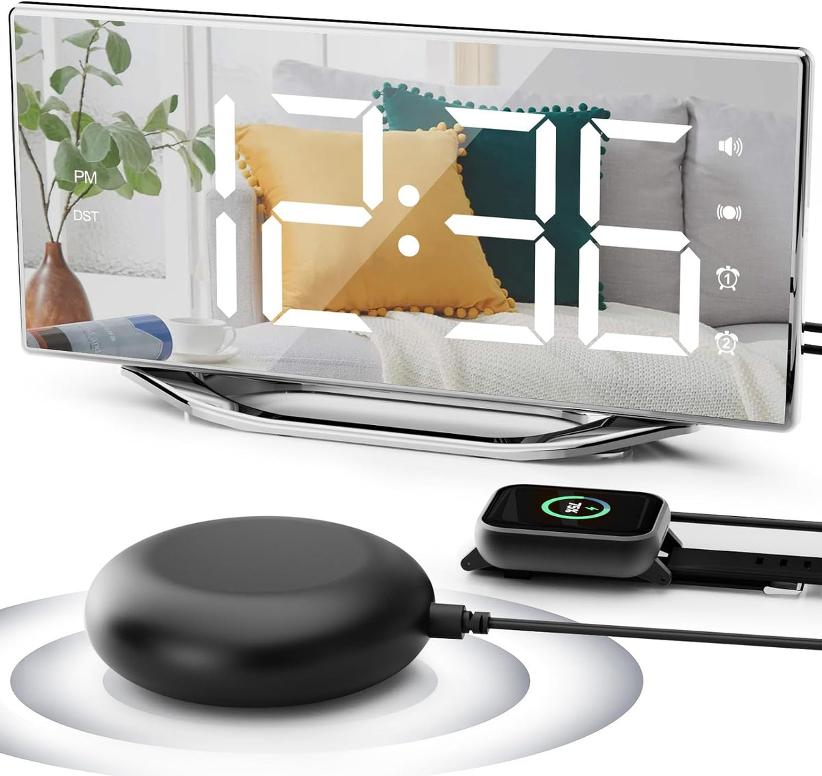 PPLEE Extra Loud Vibrating Alarm Clock with Bed Shaker