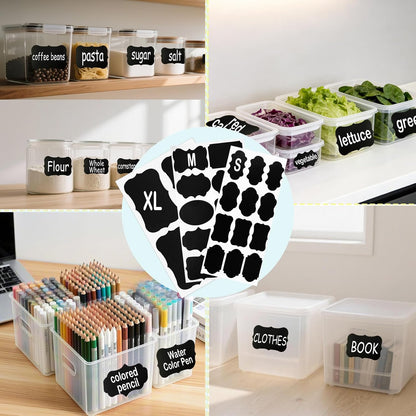 200PCS Chalkboard Labels, 13 Shapes & 3 Sizes, Reusable Blackboard Stickers | Includes 1 Liquid Chalk Marker, for Pantry Jars, Food Containers, Spice Racks & Organization