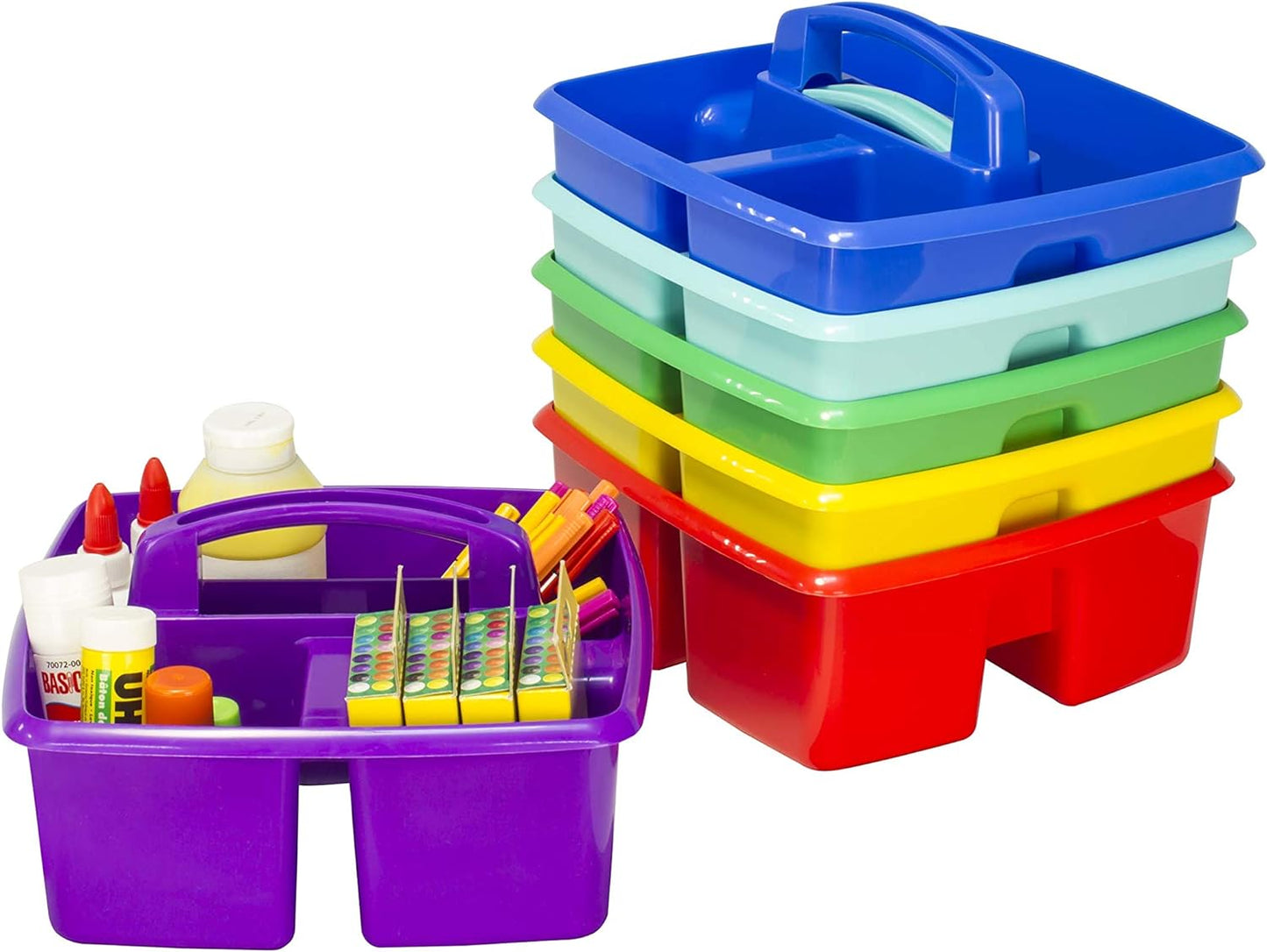 Storex 2-Compartment Large Cleaning Caddy – Multipurpose Supply Organizer with Handle - Black, 1-Pack (00973A06C)