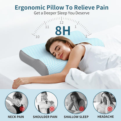 Polovo Cervical Neck Pillow for Pain Relief - Ergonomic Side Sleeper Pillow for Deep Sleep, Contour Memory Foam Pillows for Sleeping Bed Pillow for Side Back Stomach Sleepers(Grey)