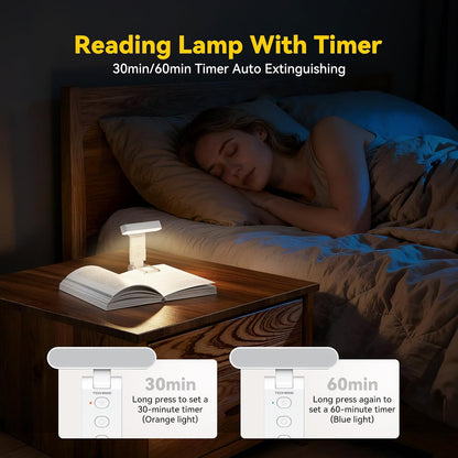 TechRise Book Light, Clip-on Reading Light for Books in Bed, Rechargeable Reading lamp, Eye-Caring with Timer, 5 Color Temps & 6 Brightness, 80+ Hrs, Perfect for Kids, Book Lovers, Black