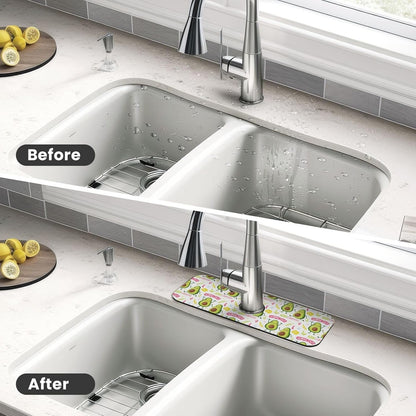Wildflowers Floral Flower Kitchen Sink Splash Guard Faucet Mat Super Absorbent Fast Drying Mat Sink Gadgets-Fast Drying Pad Sink Mat For Kitchen Bathroom (15" X 5.5" )