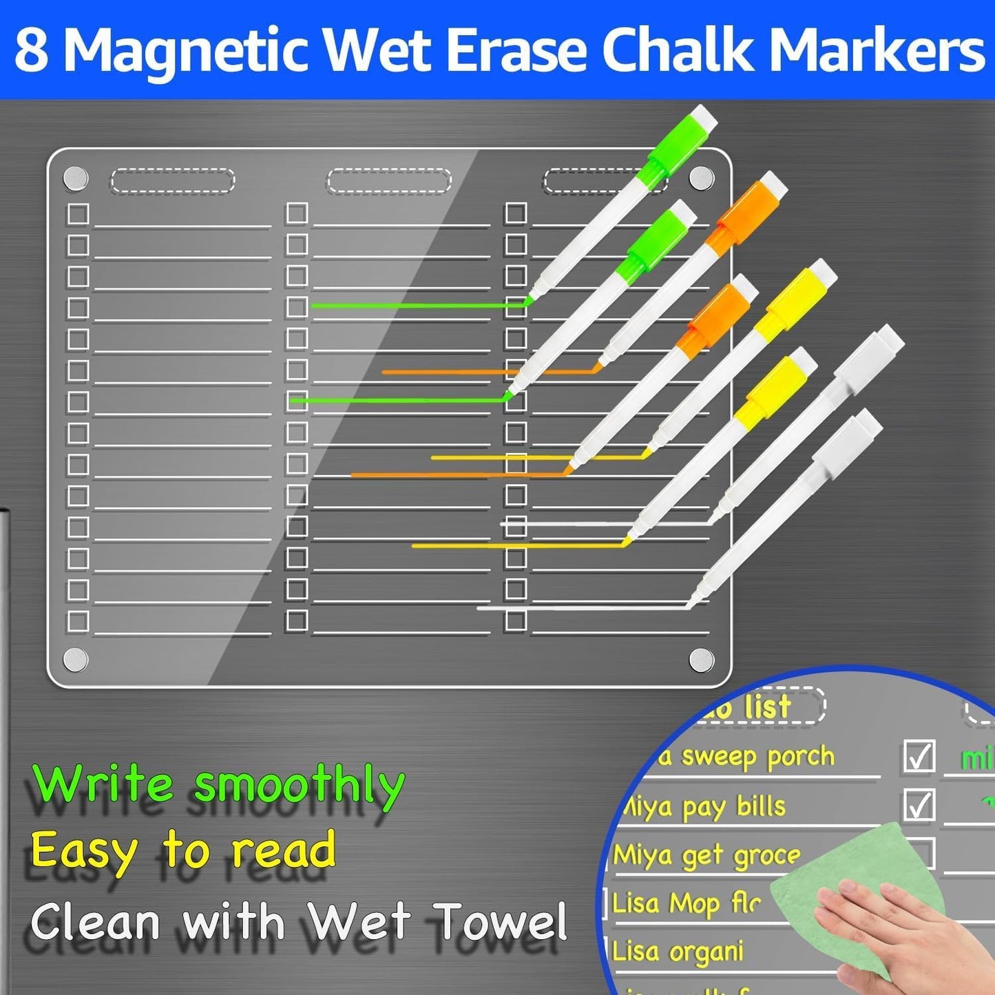 PigPotParty Acrylic Magnetic Chore Chart for Kids, 12x9.5 Inch, 2 Pack | Sleek Clear Acrylic Design, Reward System Builds Habits, Built-In Magnets Require No Installation, 8 Wet-Erase Markers