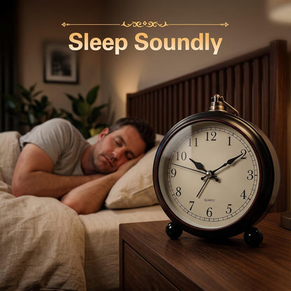 TooTa Vintage Retro Analog Alarm Clock, 4.5 inch Super Silent Non Ticking Small Clock with Night Light, Battery Operated, Simply Design, for Living Room, Bedroom, Bedside, Desk, Gift Clock (Arabic)