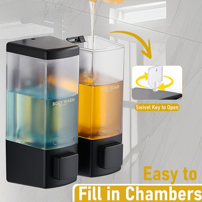 Pollock Shampoo and Conditioner Dispenser,Black 3 Chamber * 500ML | Shower Soap Dispenser Wall Mounted, Body Wash Dispenser No Drill,Refillable Shower Dispenser for Bathroom,Hotel,Public Place