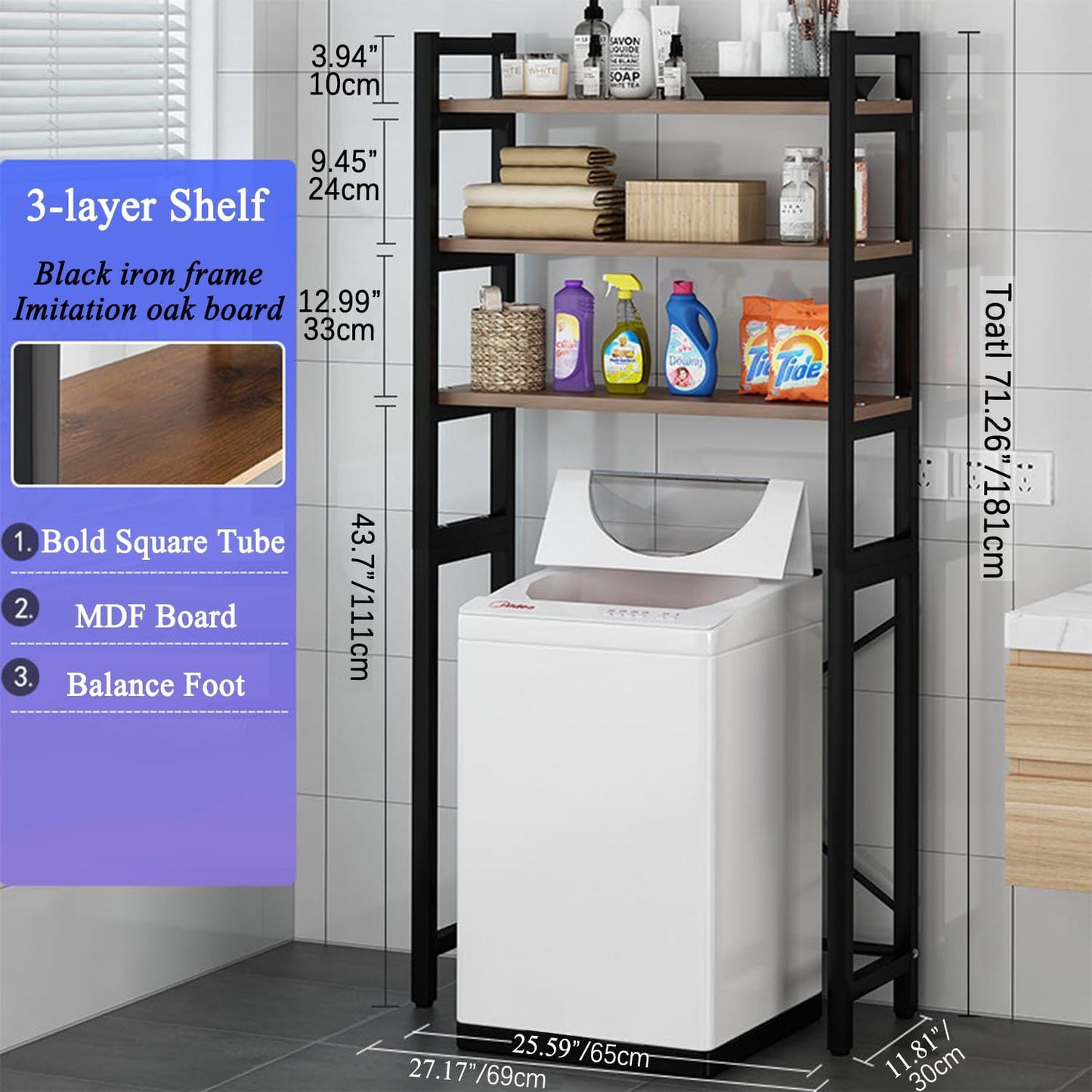 Over Washer and Dryer Storage Shelves for Washer Dryer Countertop, Laundry Room Storage Organizer, Over the Toilet Shelf Suit Washing Machine Width Within 25.59", Hold 50lbs 【Ship from US】