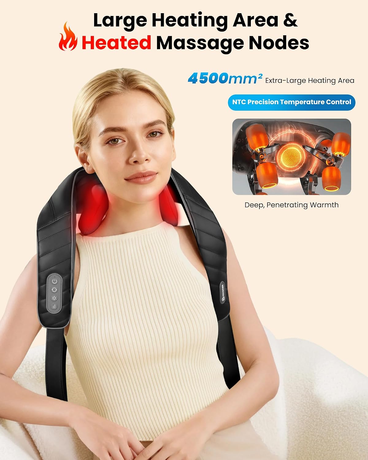 COMFIER Shiatsu Neck and Shoulder Massager with Heat,White Elephant Gifts for Adults,4D Deep Kneading Massage Pillow with Heat, Back Massager, Pillow Massage,Jet Black