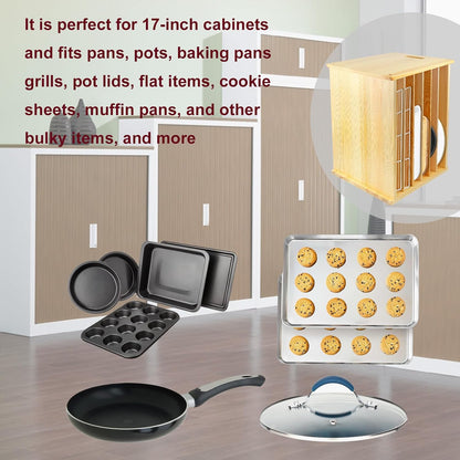 6 Tier Wood Cabinet Vertical Tray Dividers, 16.73in x14.13in x12.4in | Wooden Organizer For Sheets, for Cookie Sheet, Baking Trays, Cutting Board, Pans, for Organizing Cabinets, 5Y Warranty