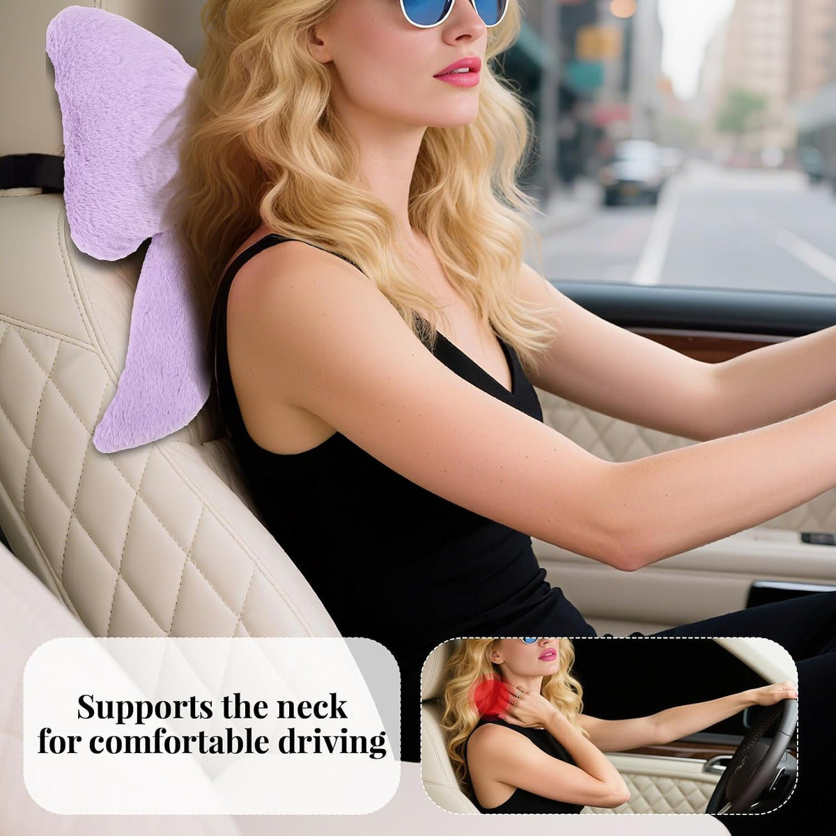 2 Pack Bow Car Headrest Pillows Plush Car Neck Pillows for Travel Driving Office Chair Head Support Cushions, Also Cute Car Decor Accessories (Black)