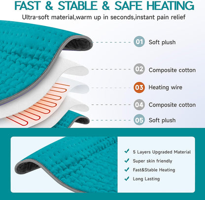 Heating Pad for Period Cramps, Heating Pad for Back/Neck/Shoulder Muscle Pain, 6 Heating&4 Timer Setting, Auto Shut Off, Dry/Moist Heat & Machine Washable, Gray Birthday Christmas Gifts for Women Mom