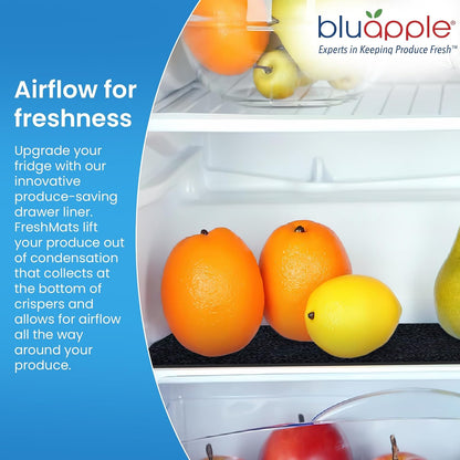 Bluapple FreshMats - Refrigerator Bin Liners, Fridge Drawer Mats - Keeps Produce Fresh Longer, Prevents Bruising, Promotes Air Circulation - BPA-Free Polyurethane Foam - (4-Piece Set, 12"x15", Green)
