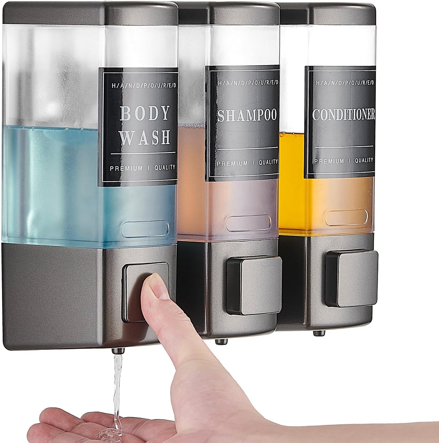 Pollock Shampoo and Conditioner Dispenser,Black 3 Chamber * 500ML | Shower Soap Dispenser Wall Mounted, Body Wash Dispenser No Drill,Refillable Shower Dispenser for Bathroom,Hotel,Public Place