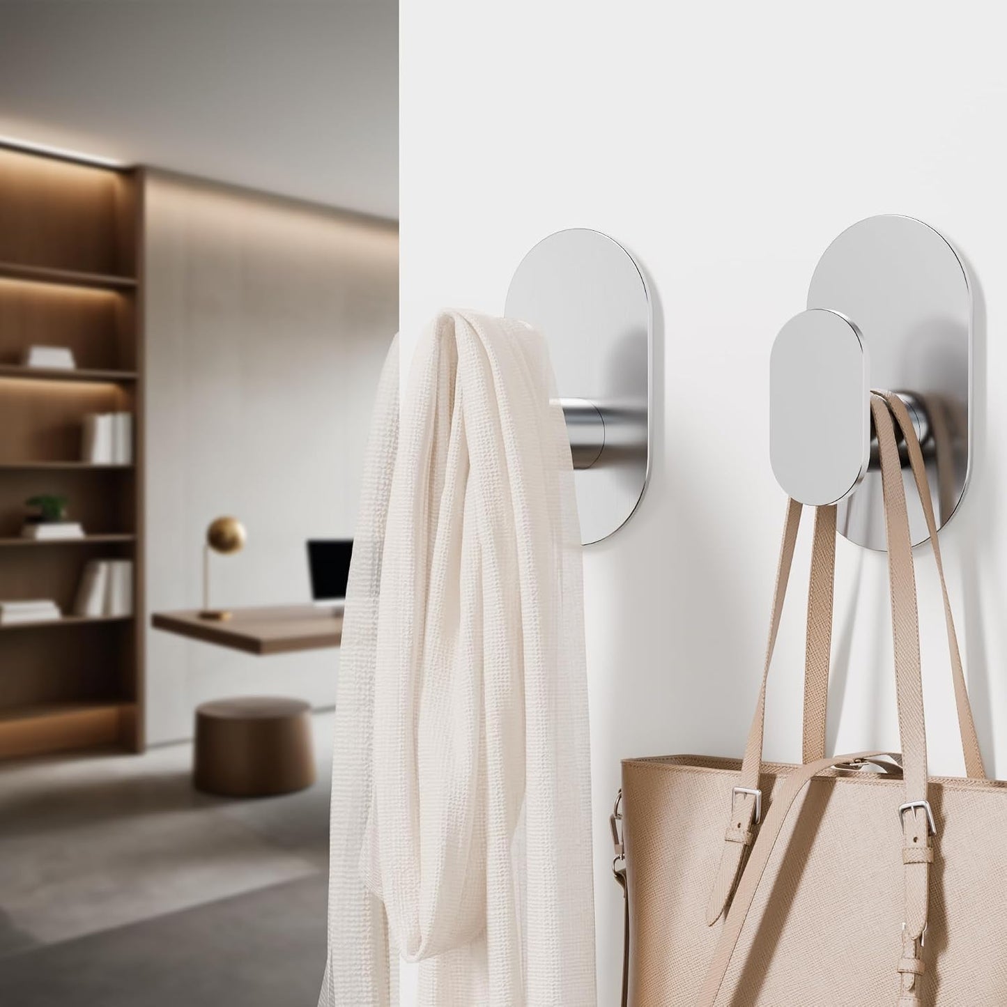 Aikzik Adhesive Towel Hooks - 4 Pack 26LB Extra Strong Heavy Duty Wall Hooks for Bathroom/Shower Door Hanging Coat, Robe, Towel, Dogs' Leads and Collars (Matte Black, Stainless Steel)