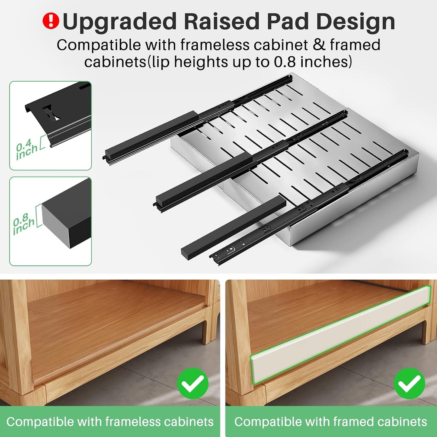 Kitstorack Pull out Cabinet Organizer, Expandable(12"-20") Heavy Duty Slide out Drawers Fixed with Adhesive Nano Film for Pots, Roll out Shelf Storage for Kitchen Base Cabinet Organization(White)