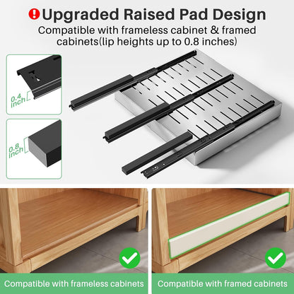 Kitstorack Pull out Cabinet Organizer, Expandable(12"-20") Heavy Duty Slide out Drawers Fixed with Adhesive Nano Film for Pots, Roll out Shelf Storage for Kitchen Base Cabinet Organization(White)