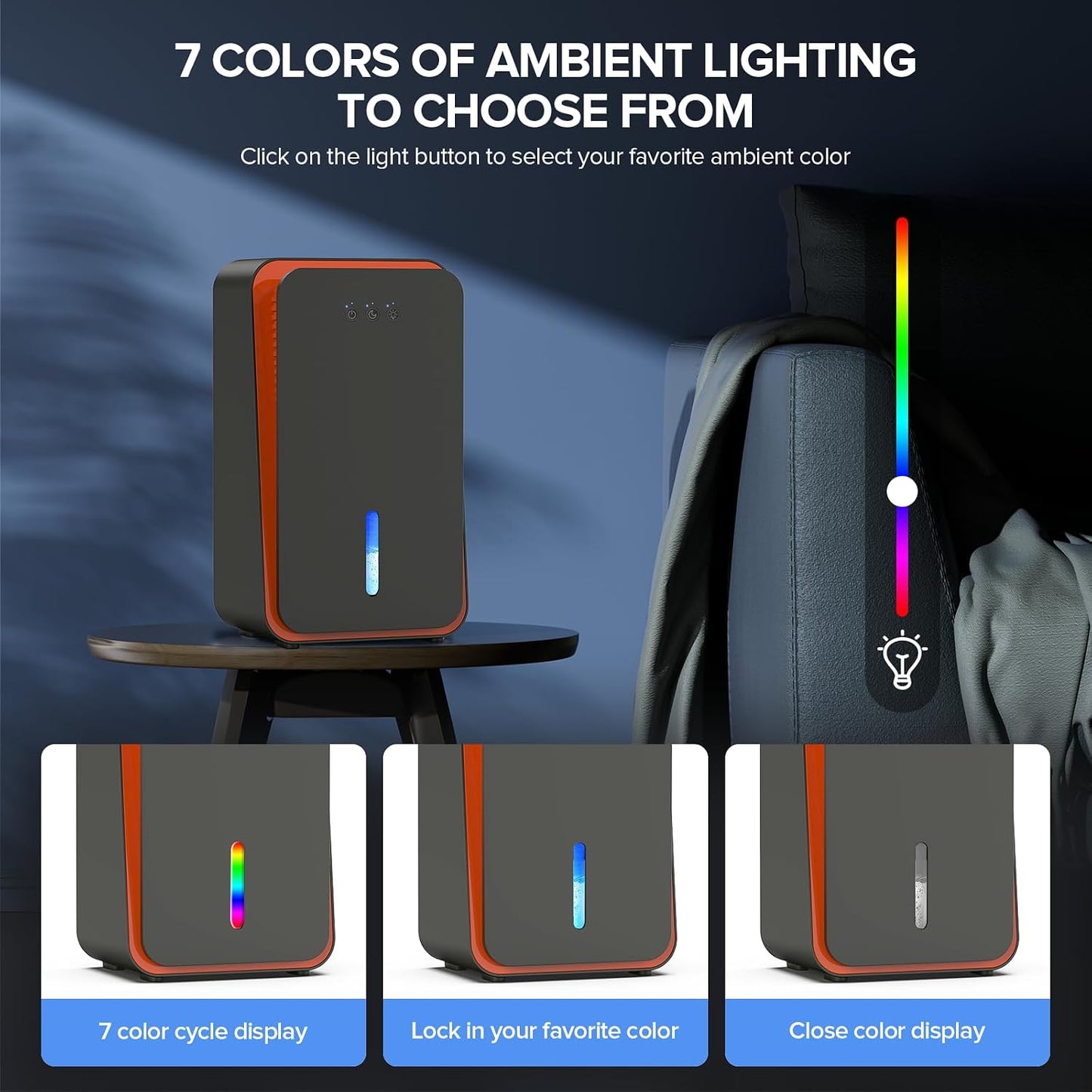 1000 sq.ft Dehumidifier for Home, Dehumidifiers for Basement, Bathroom, Bedroom with Auto Shut Off and Drain Hose, Built-in Aromatherapy Diffuser, 7 Colors LED Light, Quiet Sleep Mode(CS08-Cream)