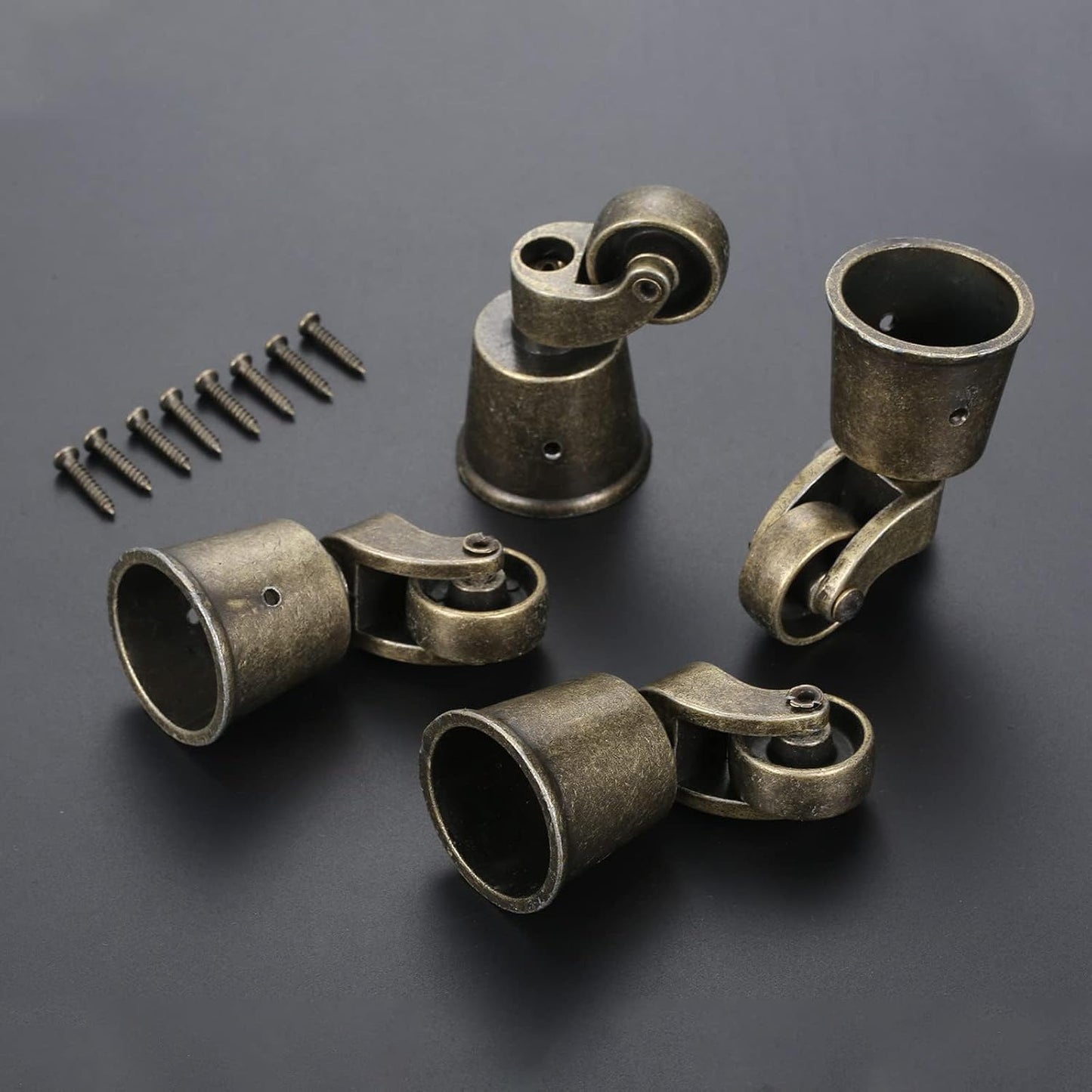 dophee 4Pcs Bronze Swivel Round Cup Caster for 25-30mm/1"-1.18" Wood Legs | Vintage Universal Metal Pulley Wheel Swivel Wheel Caster for Chair Table Sofa Cabinet Furniture Hardware