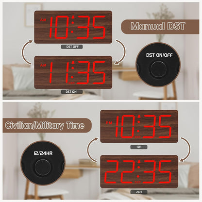 DreamSky Wooden Digital Alarm Clock for Bedroom with Large Numbers