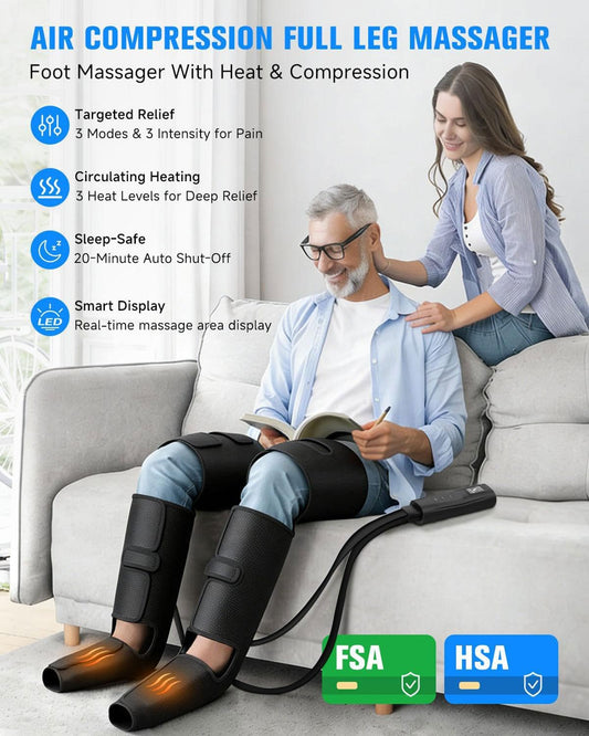 Leg Compression Boots: Foot Compression Massager with 3 Heating 3 Modes 3 Intensities, Leg Massager Relaxation System for Muscle - FSA Eligible Gift for Mom, Dad (Black, Medium)