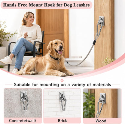 Stainless Steel Dog Leash Holder for Wall with Clip, Screw Heavy Duty | Practical Lead Management Tie Out Mounted Wall for Small Medium Large Dogs Indoor & Outdoor