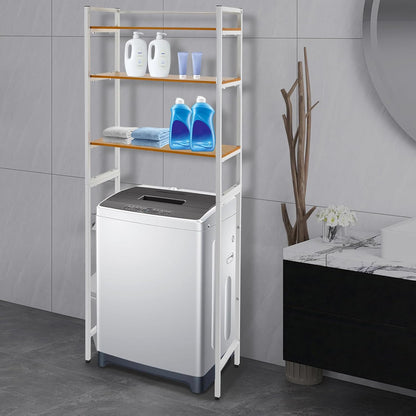 3-Tier Laundry Room Storage Shelf,Over Washer and Dryer Shelves,Floor Standing Washing Machine Storage Rack,White,Marbling
