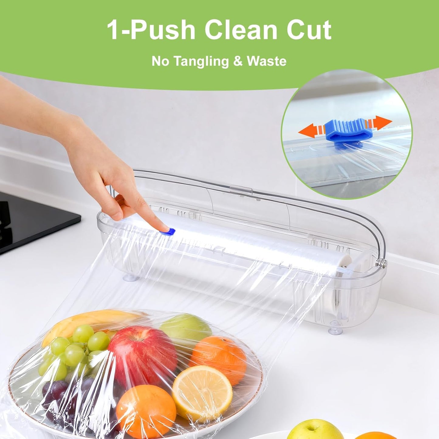 Plastic Wrap Dispenser with Slide Cutter, Fits 12 Inch Cling Wrap | BPA-free reusable dispenser fits 12" rolls. Compatible with cling film, tin foil and baking paper for food storage