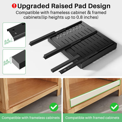 Kitstorack Pull out Cabinet Organizer, Expandable(12"-20") Heavy Duty Slide out Drawers Fixed with Adhesive Nano Film for Pots, Roll out Shelf Storage for Kitchen Base Cabinet Organization(White)