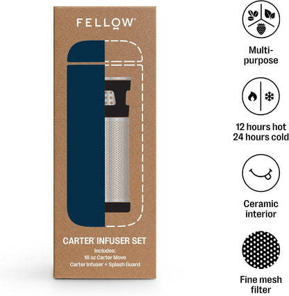 Fellow Carter Tea Infuser for Loose Leaf Tea and Cold Brew - Fine Mesh | Stainless Steel Tea Steeper, Dishwasher Safe, Snaps Into Carter Mug 16 oz, Drip Tray Included, Tea Diffuser for Mugs