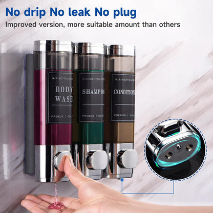 Cabo Deseado Shower Soap Dispenser Wall Mounted No Drill Shampoo Dispenser for Shower Wall Shampoo and Conditioner Dispenser Bathroom Hotel 3 * 350ml Gungray with Labels