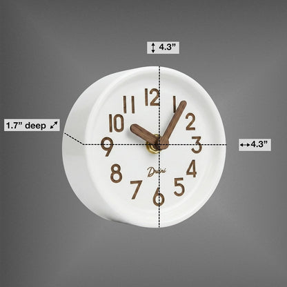 Driini Small, Silent Wooden Analog Desk Clock for Shelf or Table, Dark