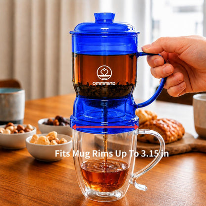 Glass Tea Infuser, Easy Drain for Loose Leaf, 15.2 oz, Black | Fits rims under 3.15 in; set on mug to drain, lift to stop, helps limit bitterness. Dishwasher safe; tea bags, herbs, coffee