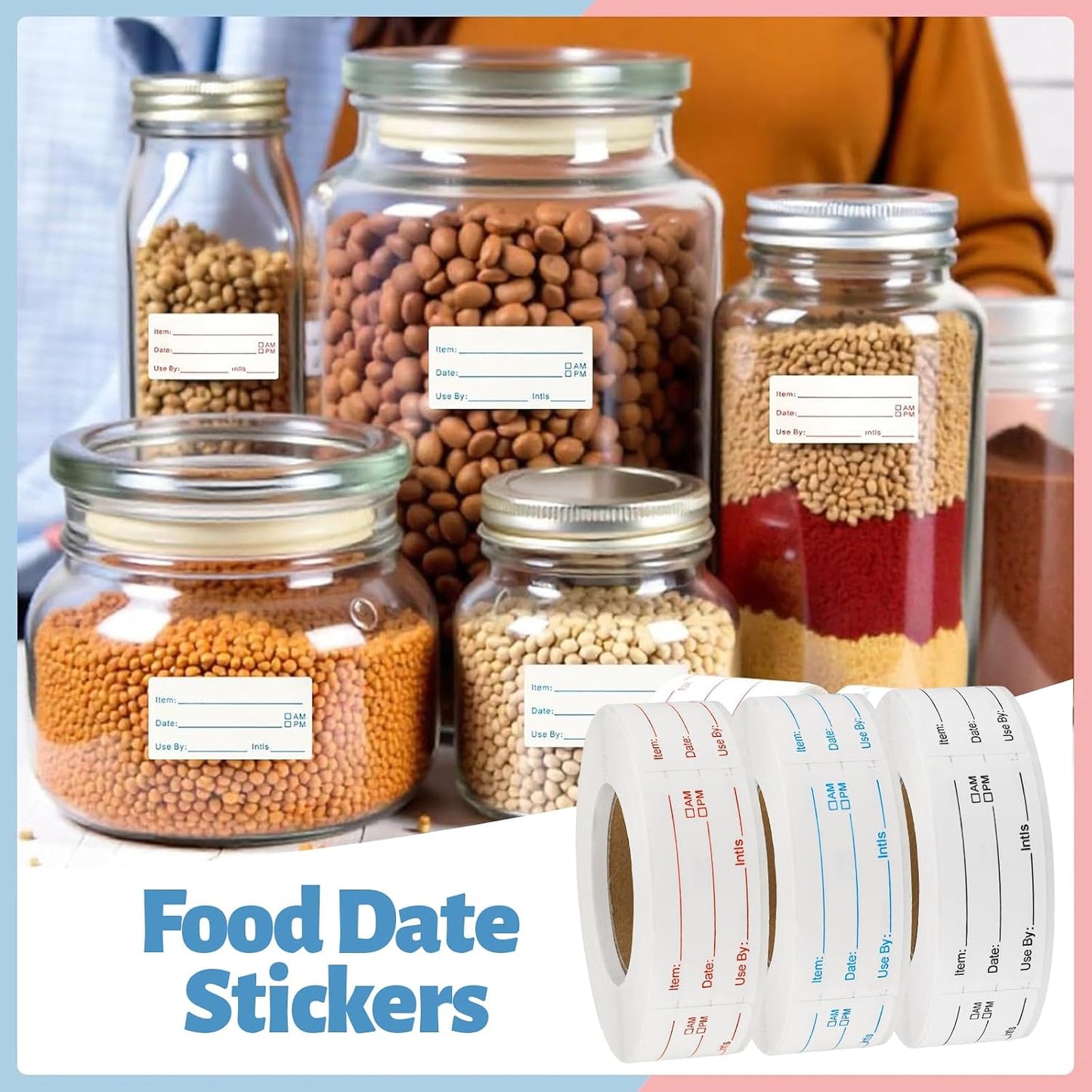 2 Rolls 1000 Pieces Removable Food Labels, 1 x 2 Inch | Date Stickers for Freezer, Refrigerator Food Containers - Easy to Write
