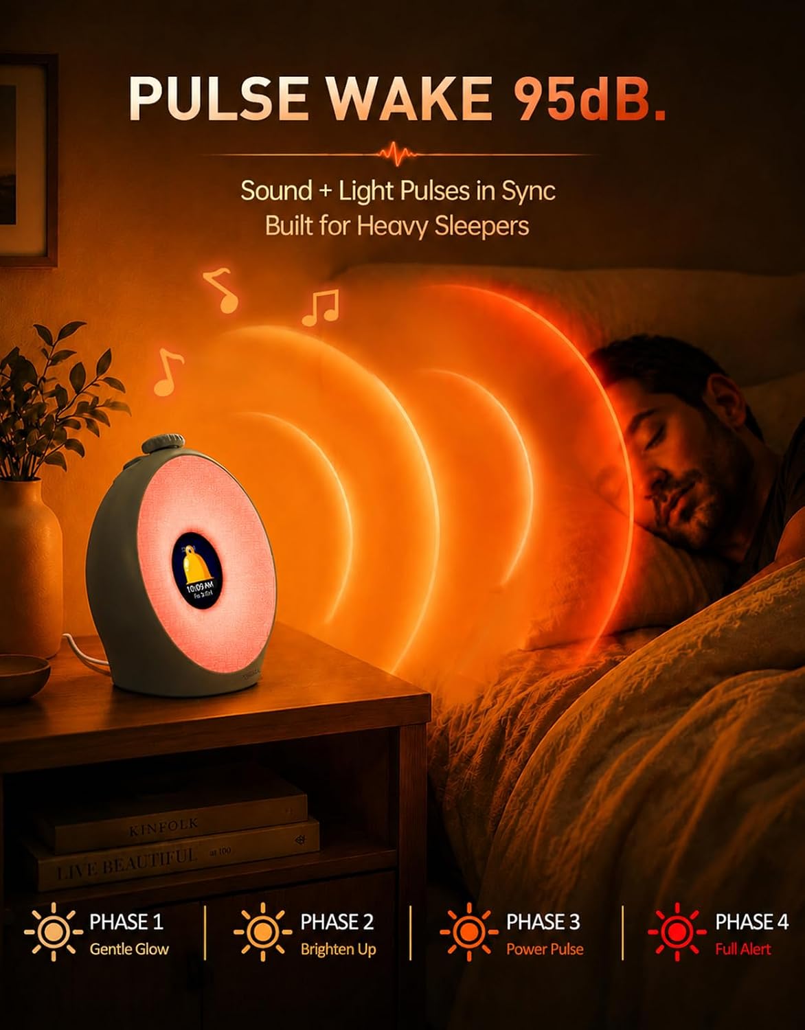 Dekala Sunrise Alarm Clock with Pulse Wake, 7-Day Programmable 4 Loud Alarm