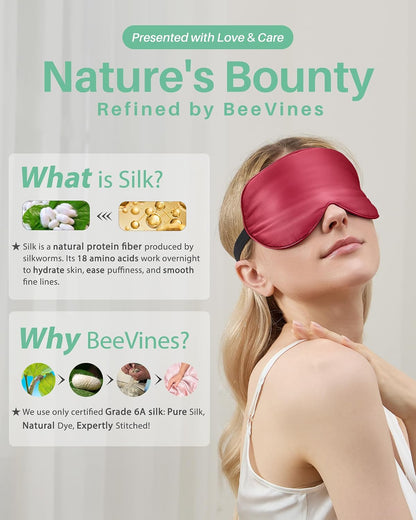 BeeVines 100% Mulberry Silk Sleep Mask, Light Blocking Eye Masks (2 Packs)