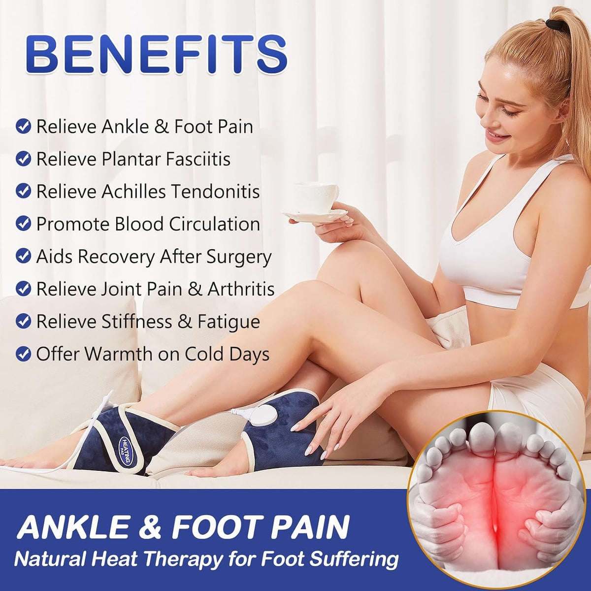 Cordless Foot Warmer with Heat and Massage - Rechargeable Heating Pad for Feet, 3 Temp & Vibration Levels, 60 Min Timer for Plantar Fasciitis, Ankle Pain, Cold Feet at Home, Office, Sleeping