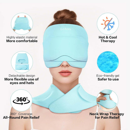 3 in 1 Migraine Relief Cap Neck Ice Pack Wrap Gel and Ice Eye Masks, Detachable Ice Caps with Eyes Masks, Hot and Cold Therapy for Relief of Headaches, Stiff Neck and Eye Fatigue (Purple)