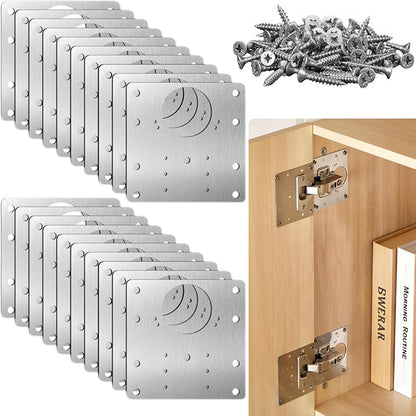 20PCS Upgraded Cabinet Hinge Repair Plate Kit, Stainless Steel Door Hinge Mounting Plate, Large Cabinet Hinge Fix Board with Screws for Kitchen Cabinet, Cupboard Doors, Furniture Hinge Reinforcement