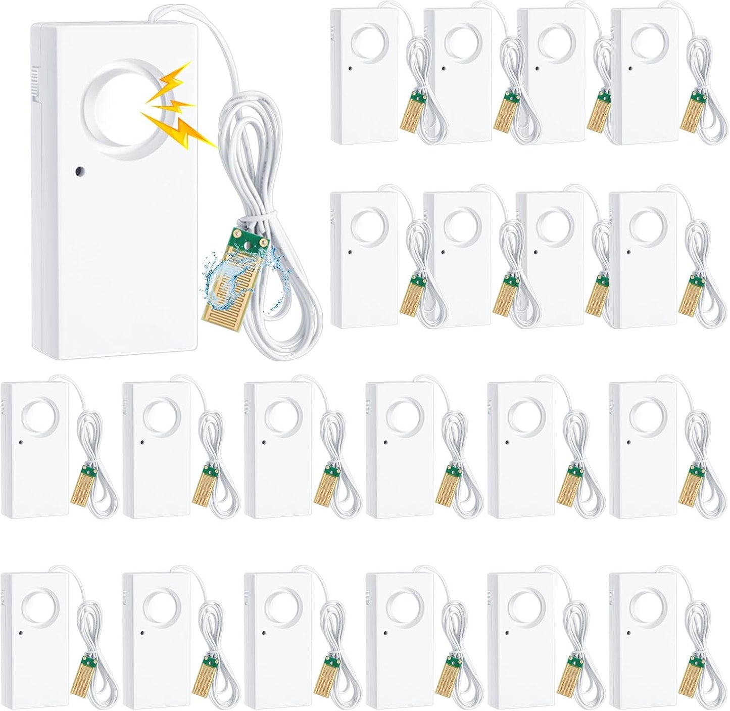 10 Pcs Water Sensor Alarm Leak Detector 120db Water Leak Alarm 9v Battery Flood Sensor Detector Overflow Security Alert for Home Basement Kitchen Garage Bath Tub Sink, White