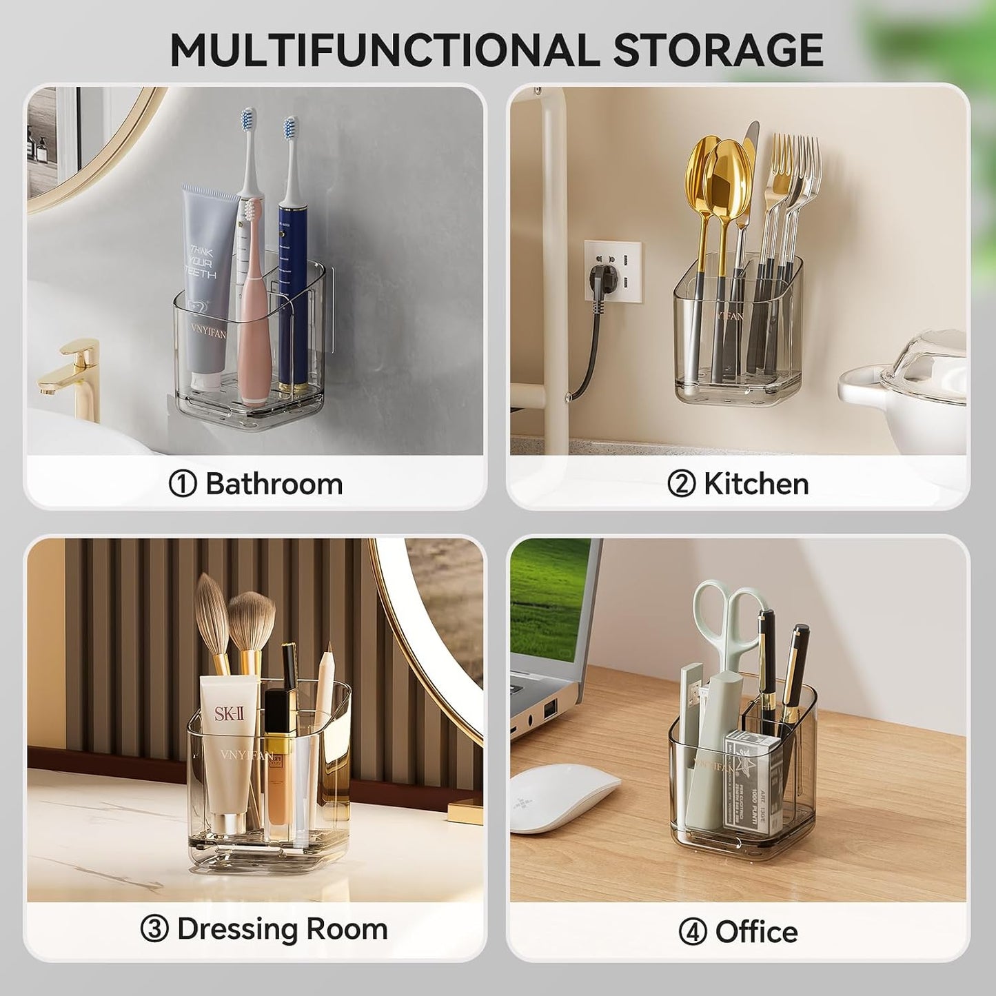 3 Slots Detachable Toothbrush Holders Wall Mounted for Bathrooms | Electric Toothbrush Holder with Drip Tray, Tooth Brush and Toothpaste Holder Organizer for Bathroom Countertop Organizer