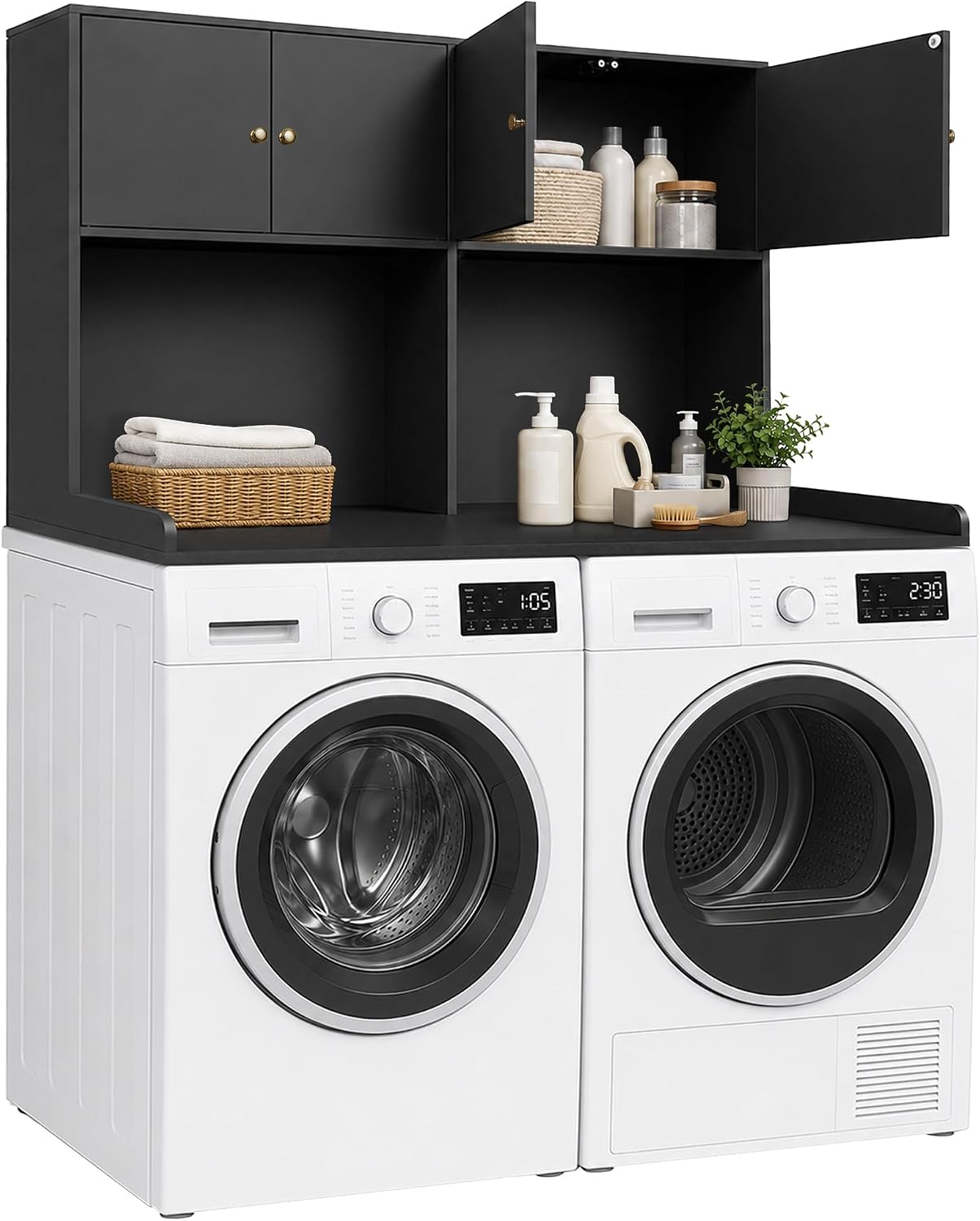 Washer Dryer Countertop with Cabinets, 2-Tier Laundry Countertop with Shelf | Washer and Dryer Topper with Edge, Over Washer and Dryer Shelves for Laundry Room, Universal Fit, 54.5"Wx27.5"Dx32.5"H