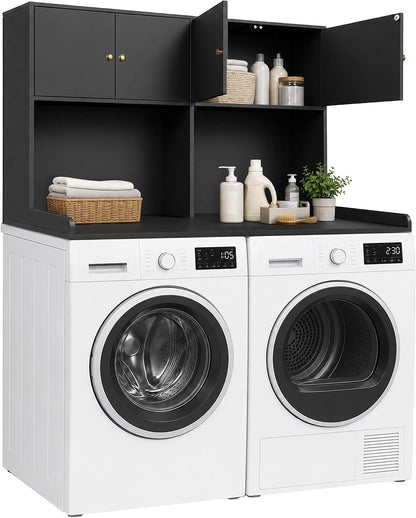 Washer Dryer Countertop with Cabinets, 2-Tier Laundry Countertop with Shelf | Washer and Dryer Topper with Edge, Over Washer and Dryer Shelves for Laundry Room, Universal Fit, 54.5"Wx27.5"Dx32.5"H