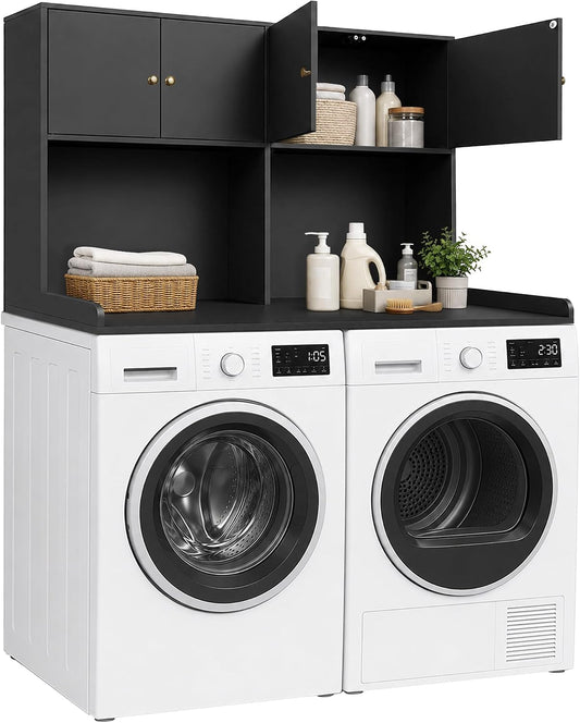 Washer Dryer Countertop with Cabinets, 2-Tier Laundry Countertop with Shelf | Washer and Dryer Topper with Edge, Over Washer and Dryer Shelves for Laundry Room, Universal Fit, 54.5"Wx27.5"Dx32.5"H