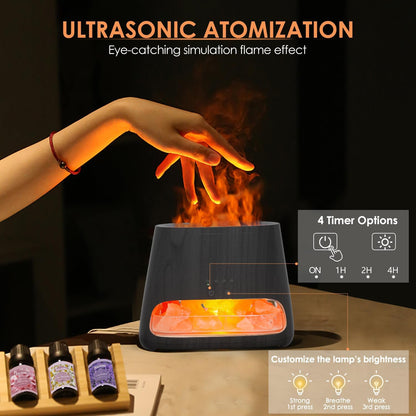 SALKING 2-in-1 Ultrasonic Essential Oil Diffuser & Himalayan Salt Lamp, Aromatherapy Diffuser Cool Mist Humidifier with Auto Off Function, 100% Pure Himalayan Pink Salt Rock, 150ml (Wooden Grain)