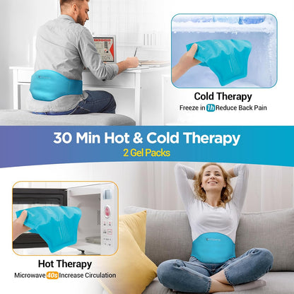 Comfytemp Ice Pack for Back Pain Relief, 2 Pcs, Sciatica Ease Brace, Reusable Gel Lower Back Ice Wrap for Injuries, Hot Cold Compress for Lower Lumbar, Waist, Men Women After Surgery (Blue)
