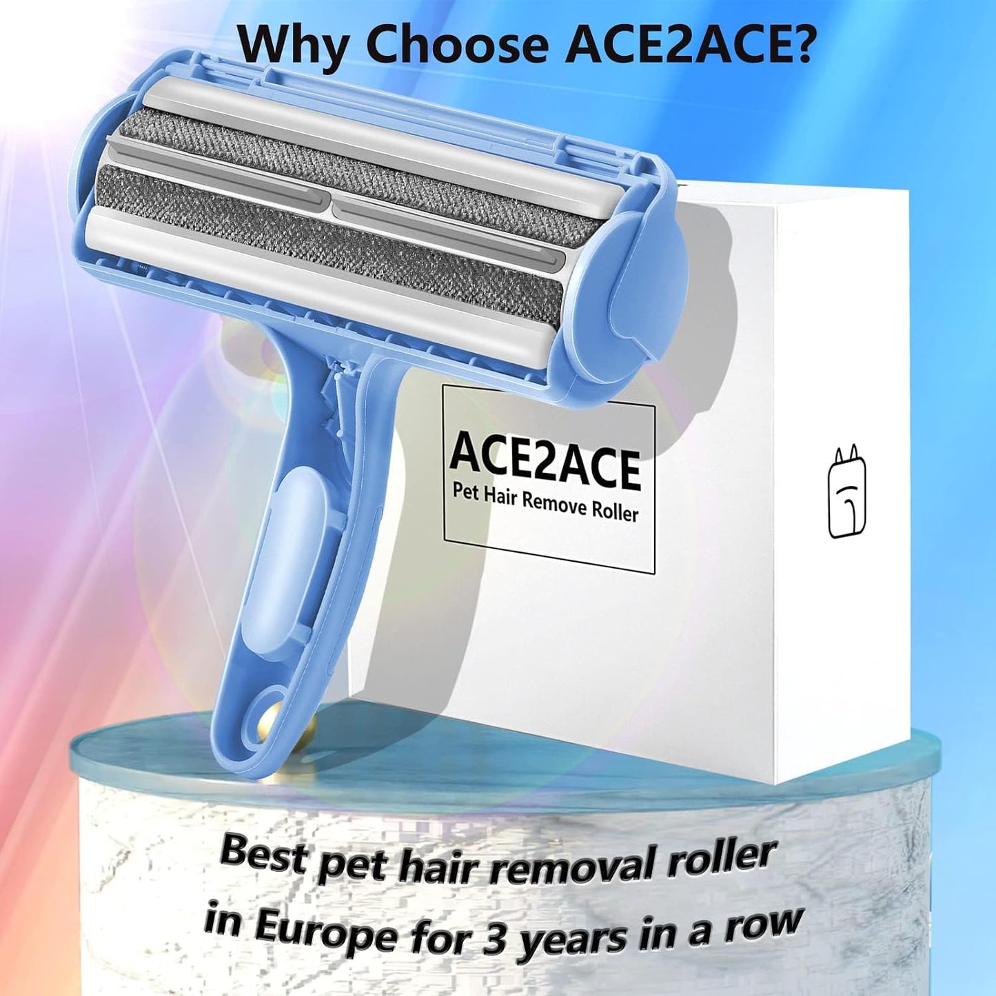 ACE2ACE Pet Hair Remover, Reusable Lint Roller for Cat and Dog Hair, White | Self Clean Cat Hair Remover with Dust Bin, Dog Hair Remover for Couch, Furniture, Carpet, Sofa and Bedding