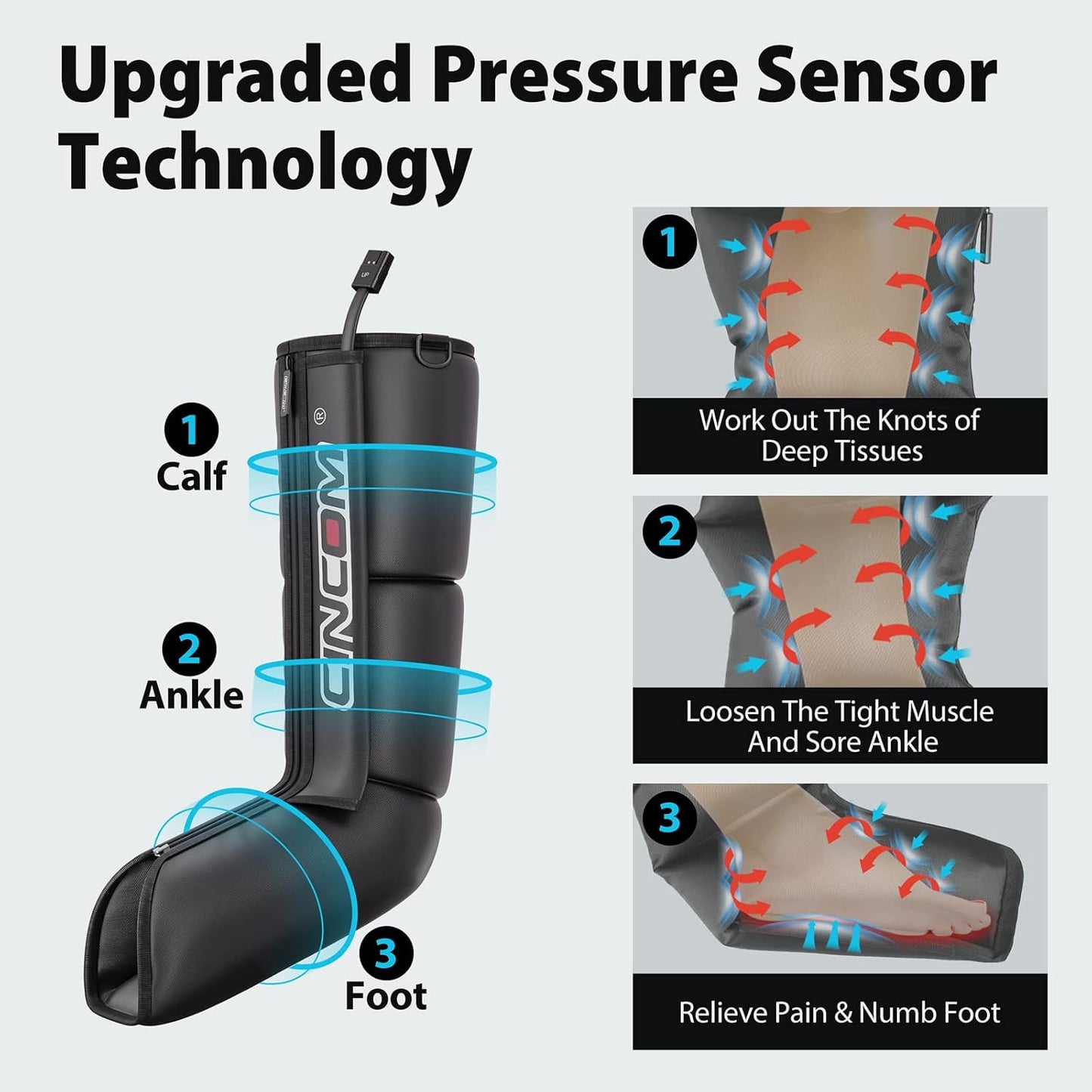 CINCOM Air Compression Boots for Circulation, Leg and Foot Massager Boots | Sequential Leg Recovery System with 3 Modes 3 Levels Intensities for Athletes, Leg Compression Zipper Design for Easier Wear