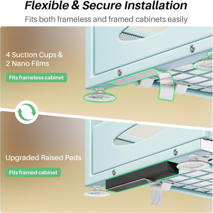 Under Sink Organizer, 2-Pack Pull Out Cabinet Organizer 2 Tier Metal Slide Out Storage Shelf Rack, L-Shaped Adjustable Height,Mesh Sliding Drawer for Kitchen, Bathroom, Laundry, Pantry, White, XL