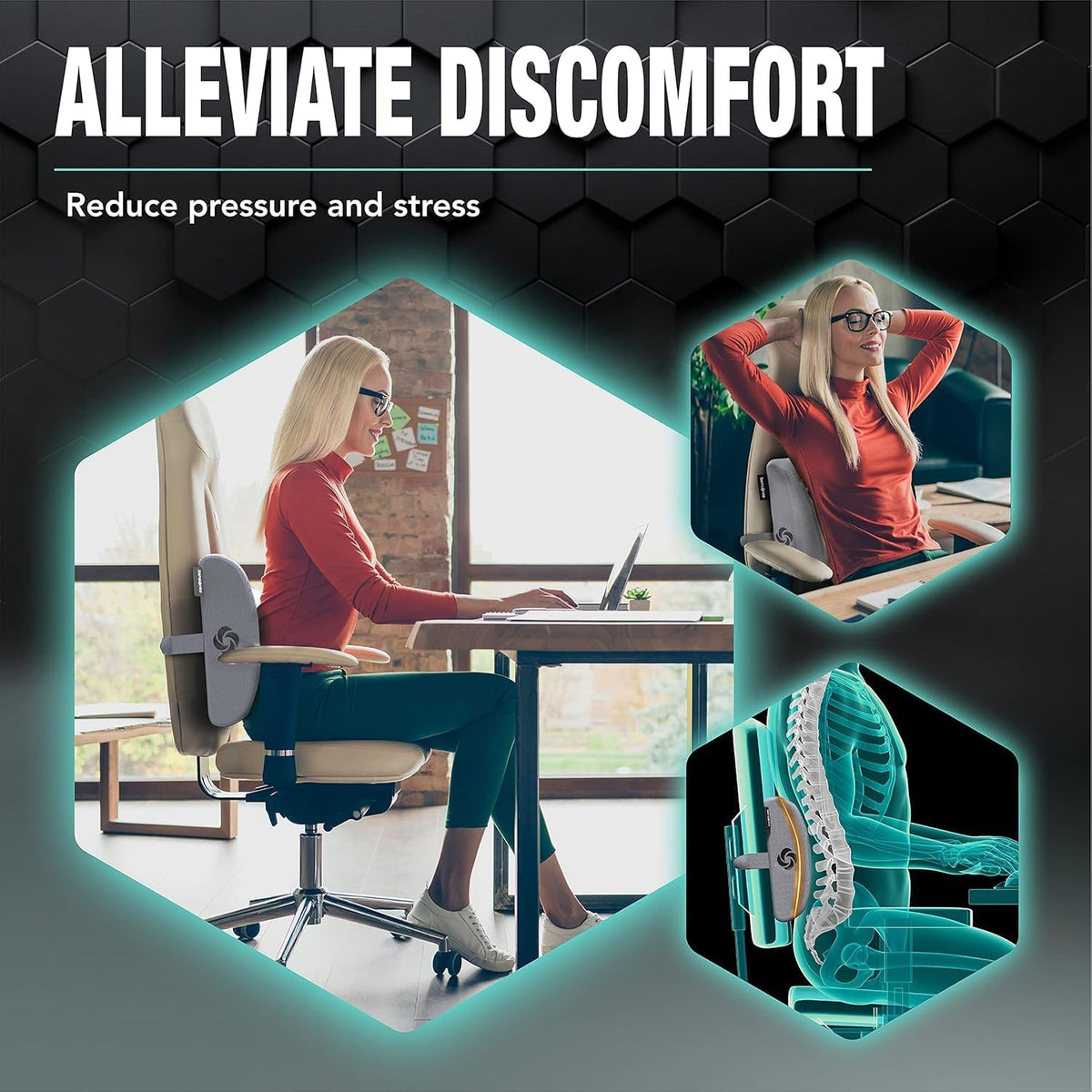 Samsonite Lumbar Support Pillow for Office Chair, Lower Back Support for Car, Back Pillow Desk Chair Cushion with Memory Foam, Improved Posture Backrest