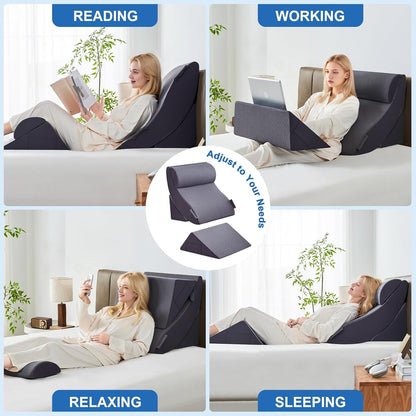 4PCS Bed Wedge Pillow Set for After Surgery, Orthopedic Wedge Pillows for Sleeping, Back, Neck and Leg Pain Relief, Adjustable Memory Foam Support Pillows for Acid Reflux, GERD & Snoring, Grey